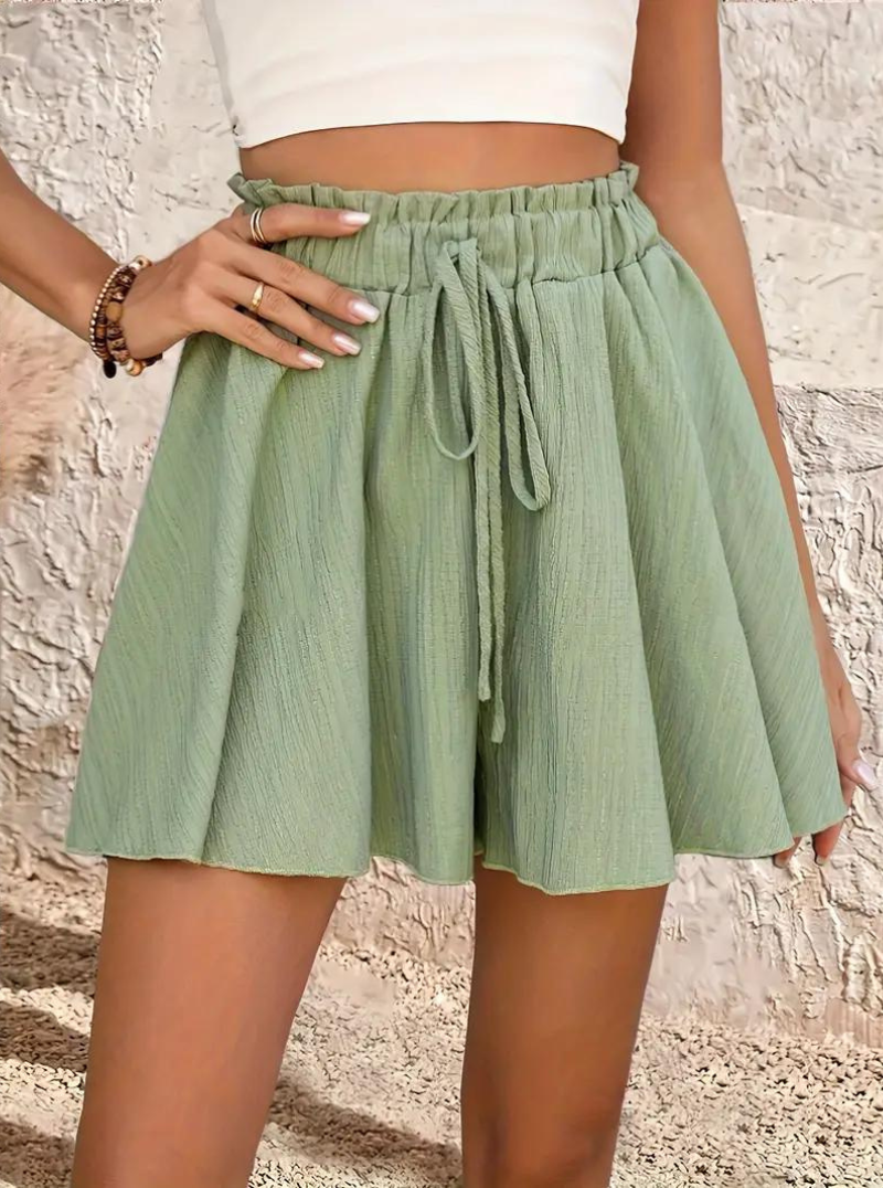 Sommarshorts, elastisk midja, flowy, shorts med hög midja, minishorts