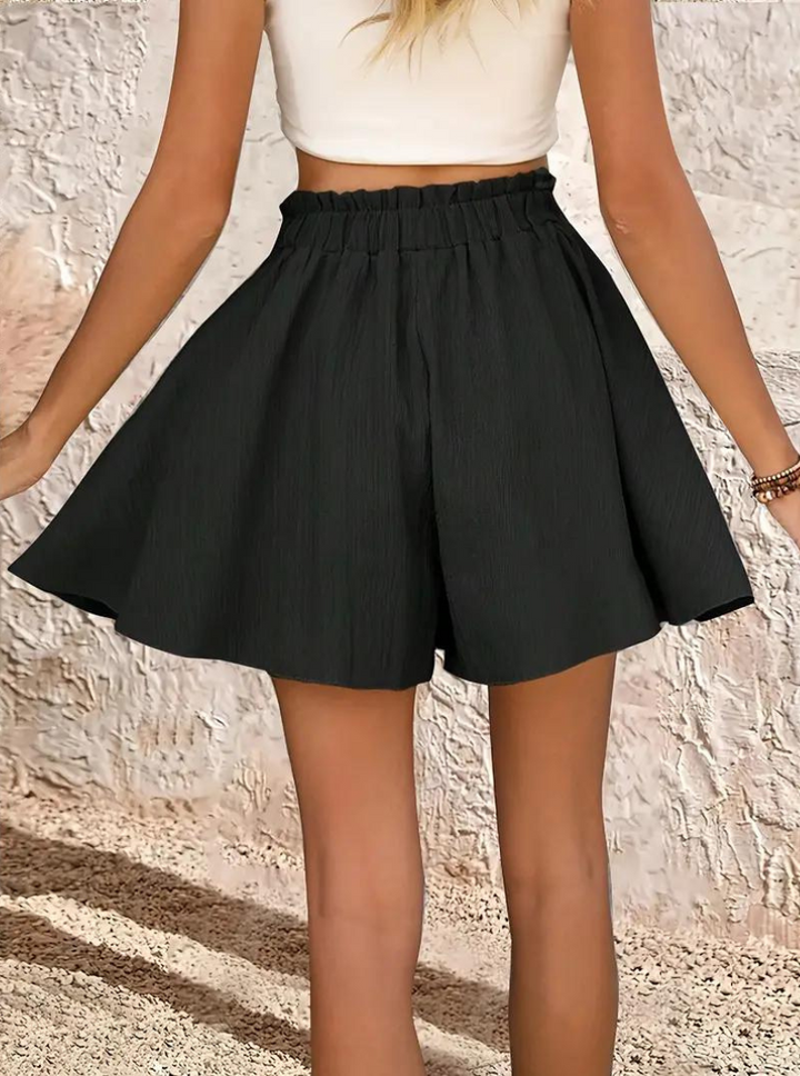 Sommarshorts, elastisk midja, flowy, shorts med hög midja, minishorts