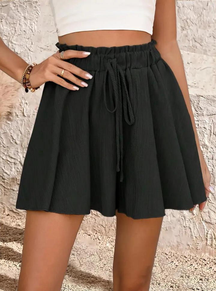 Sommarshorts, elastisk midja, flowy, shorts med hög midja, minishorts