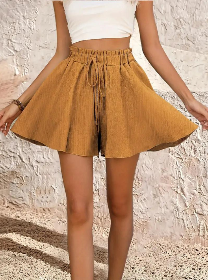 Sommarshorts, elastisk midja, flowy, shorts med hög midja, minishorts