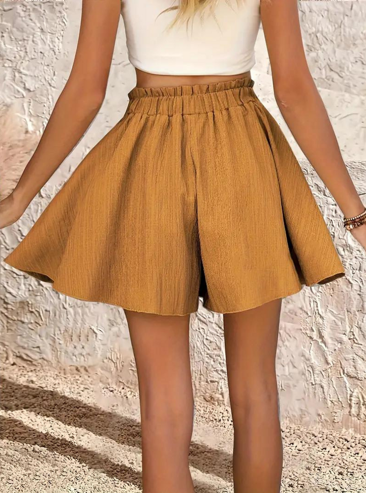 Sommarshorts, elastisk midja, flowy, shorts med hög midja, minishorts