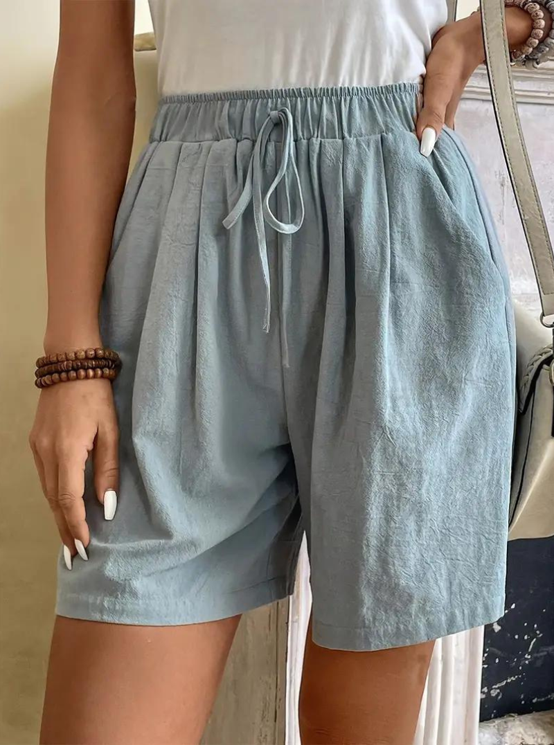 Sommarshorts, hög midja, lös passform, linneshorts, damshorts