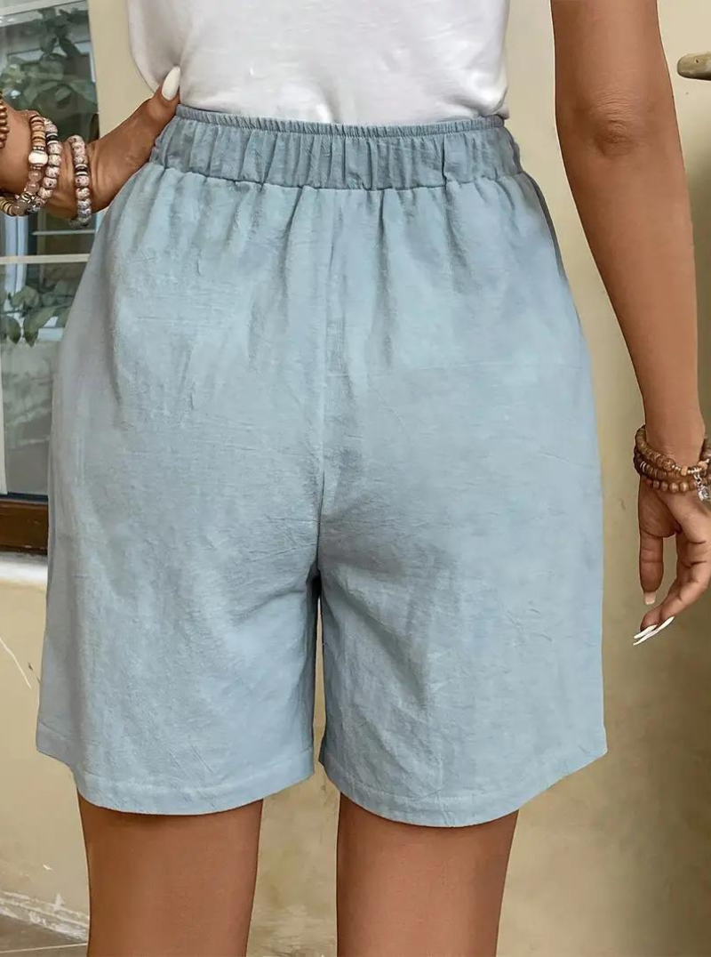 Sommarshorts, hög midja, lös passform, linneshorts, damshorts