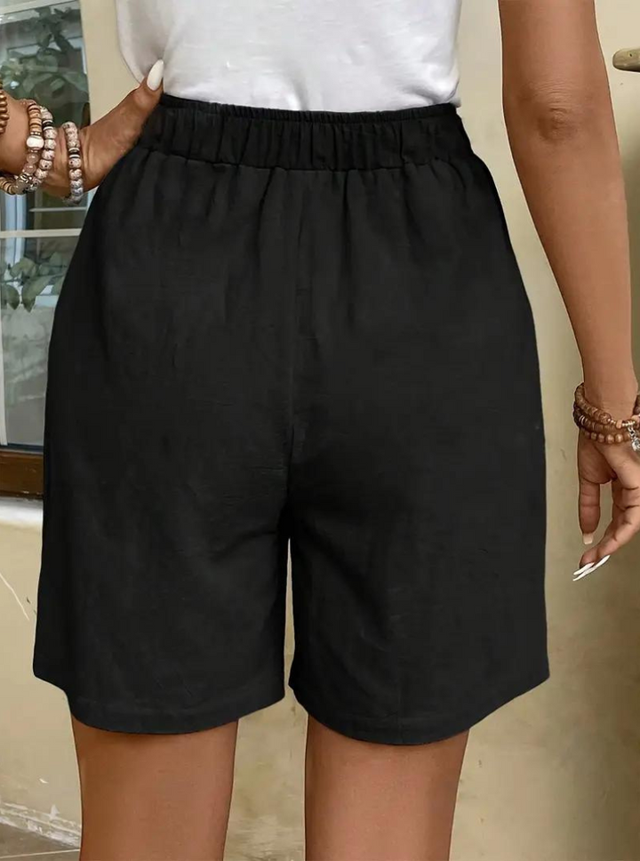 Sommarshorts, hög midja, lös passform, linneshorts, damshorts