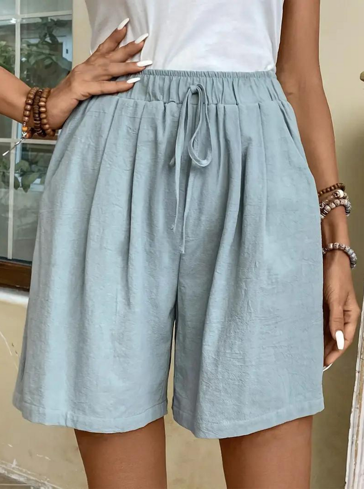 Sommarshorts, hög midja, lös passform, linneshorts, damshorts