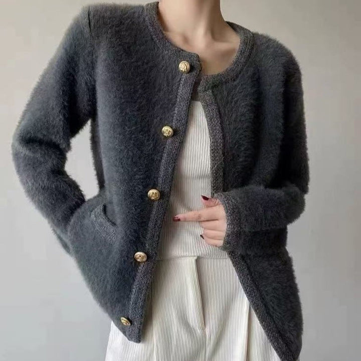 Stickad Cardigan | Grå | Knäppt | Fluffig Cardigan | Dam Cardigan
