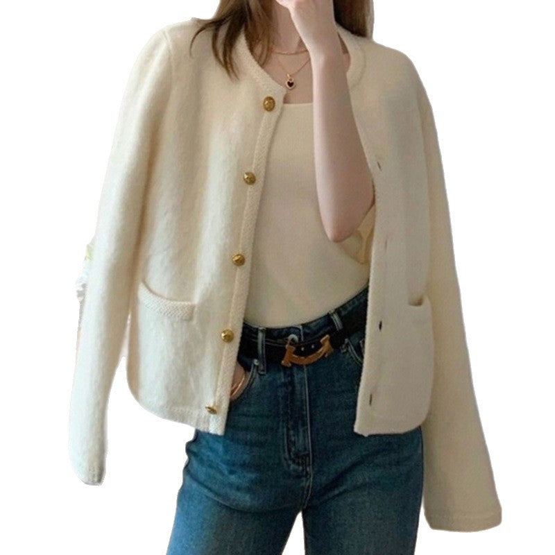 Stickad Cardigan | Grå | Knäppt | Fluffig Cardigan | Dam Cardigan