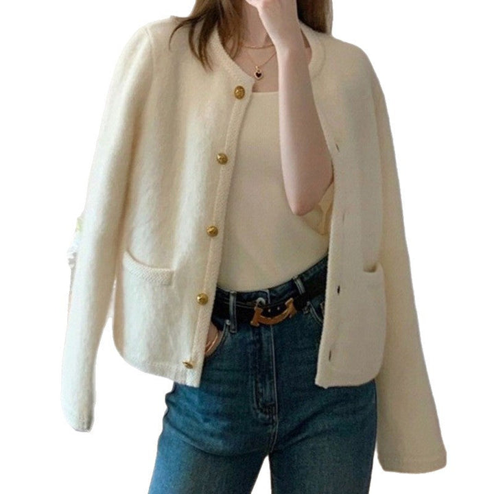 Stickad Cardigan | Grå | Knäppt | Fluffig Cardigan | Dam Cardigan