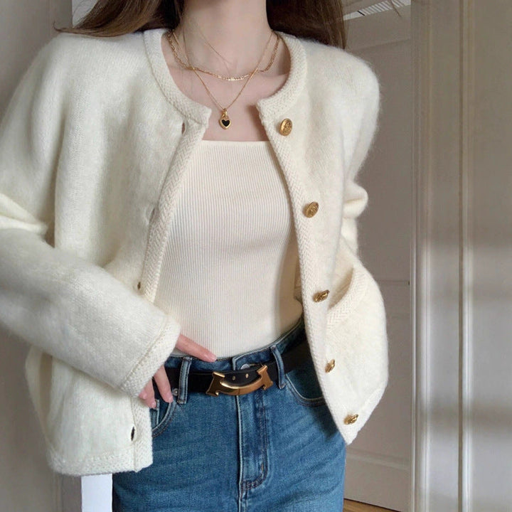 Stickad Cardigan | Grå | Knäppt | Fluffig Cardigan | Dam Cardigan