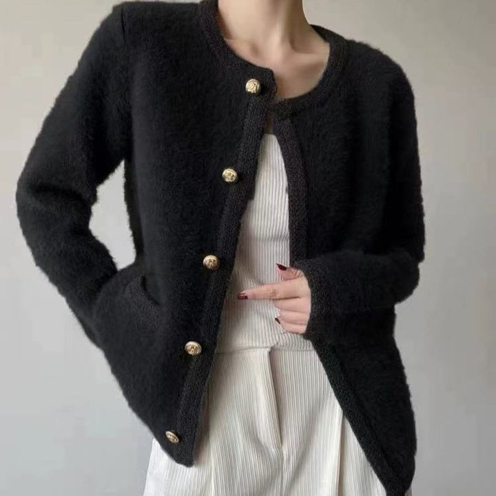 Stickad Cardigan | Grå | Knäppt | Fluffig Cardigan | Dam Cardigan