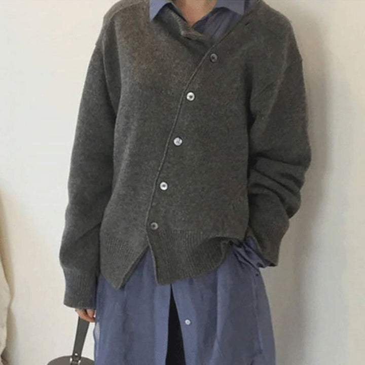 Stickad Cardigan - Överdimensionerad stickad cardigan med knappar för kvinnor