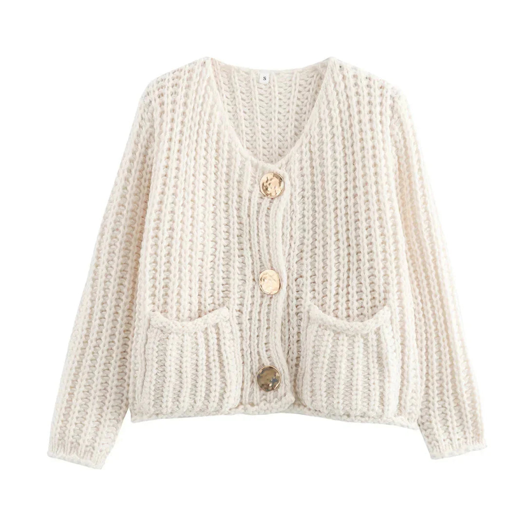 Stickad Cardigan - Varm - Fickor - Knäppbar cardigan - Damkläder