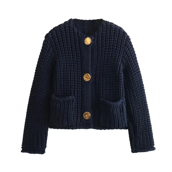 Stickad Cardigan - Varm - Fickor - Knäppbar cardigan - Damkläder