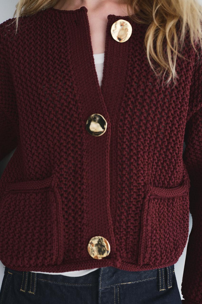 Stickad Cardigan - Varm - Fickor - Knäppbar cardigan - Damkläder