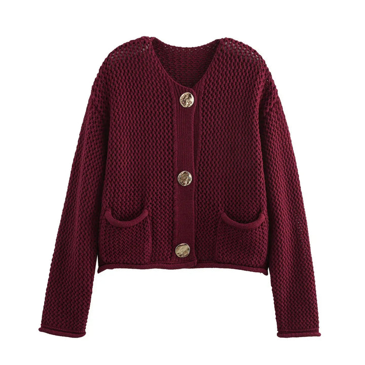 Stickad Cardigan - Varm - Fickor - Knäppbar cardigan - Damkläder