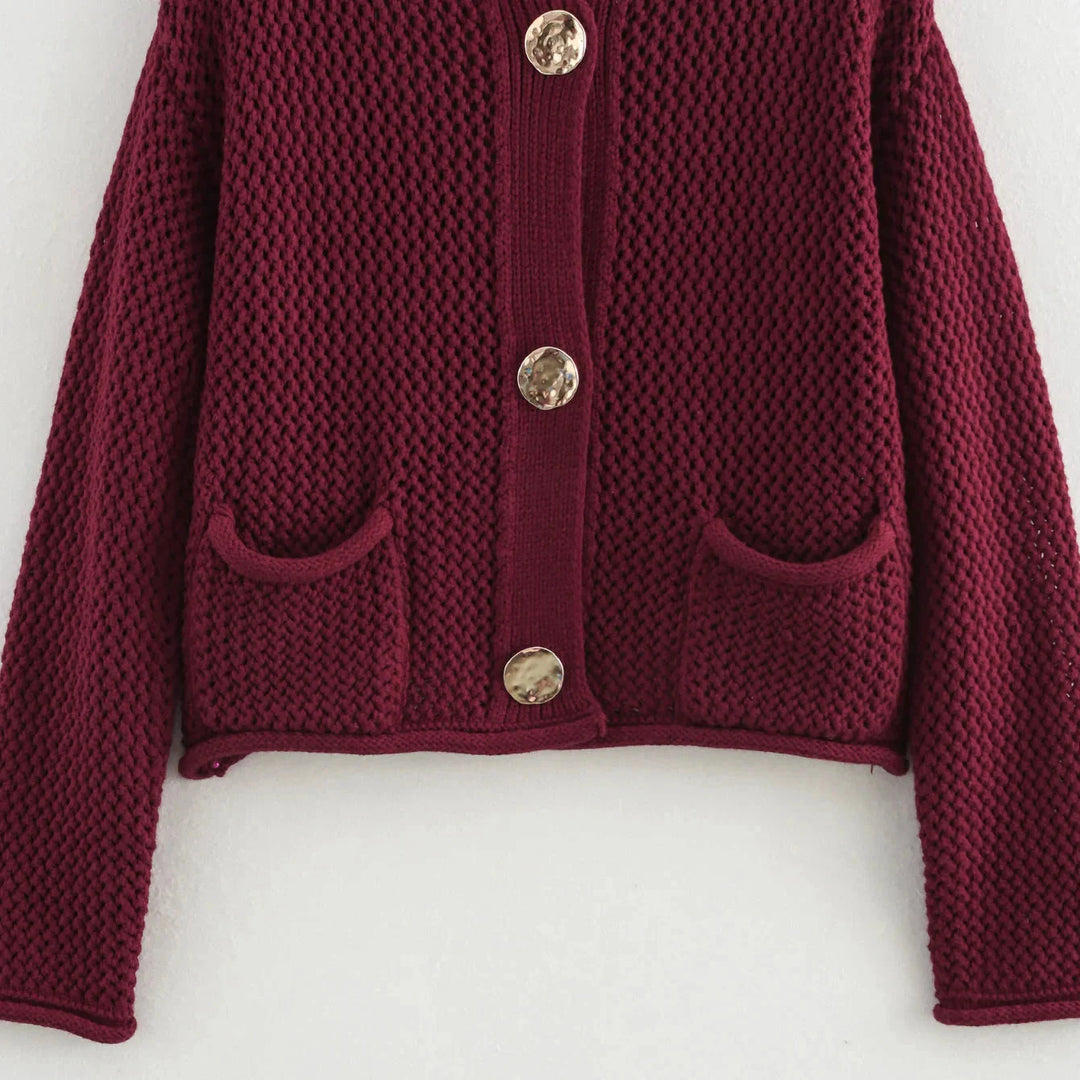 Stickad Cardigan - Varm - Fickor - Knäppbar cardigan - Damkläder