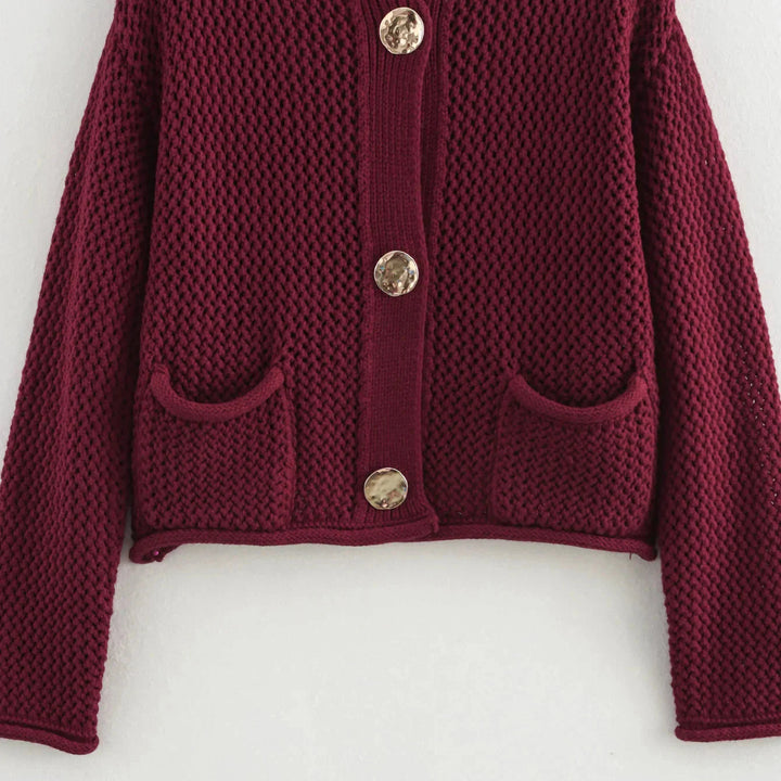 Stickad Cardigan - Varm - Fickor - Knäppbar cardigan - Damkläder