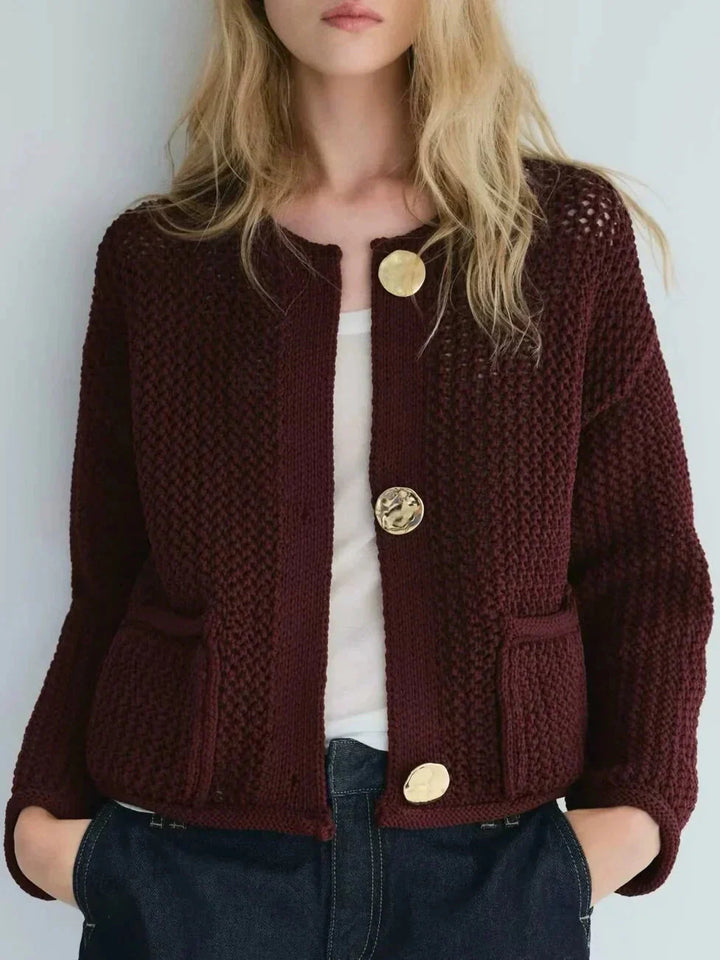 Stickad Cardigan - Varm - Fickor - Knäppbar cardigan - Damkläder