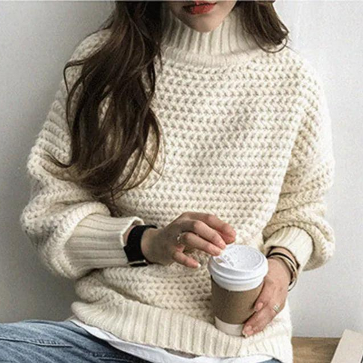 Stickad Tröja - Loose Fit Chunky Turtleneck-tröja för kvinnor för vintern