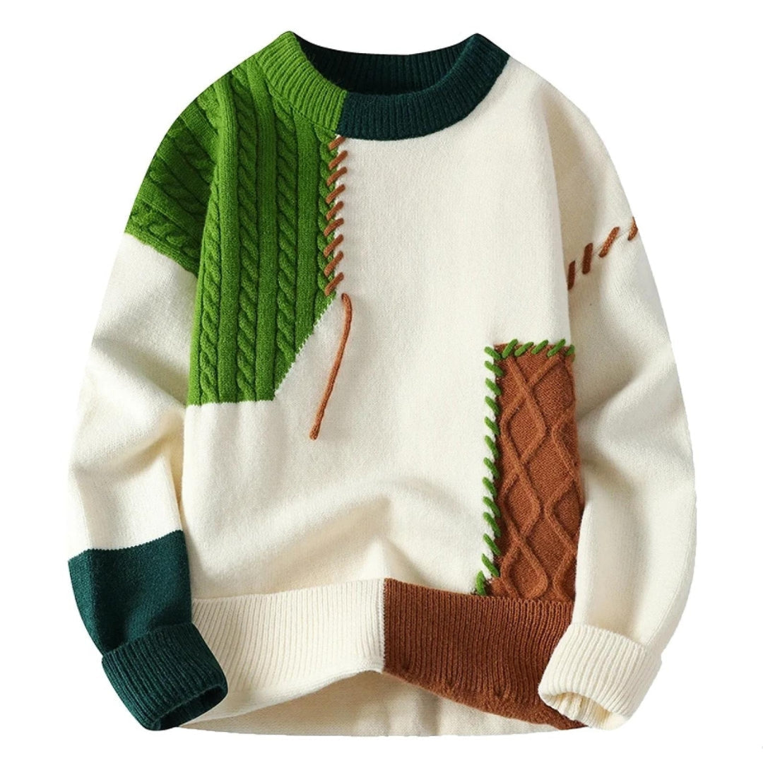 Stickad Tröja - Varm, Löst Sittande Patchwork-tröja för Män