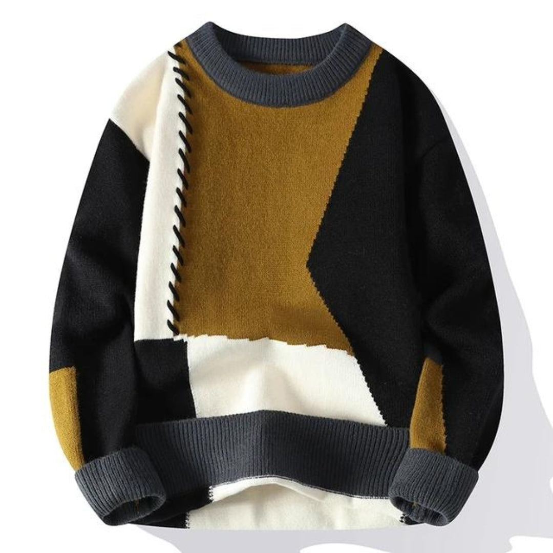 Stickad Tröja - Varm, Löst Sittande Patchwork-tröja för Män