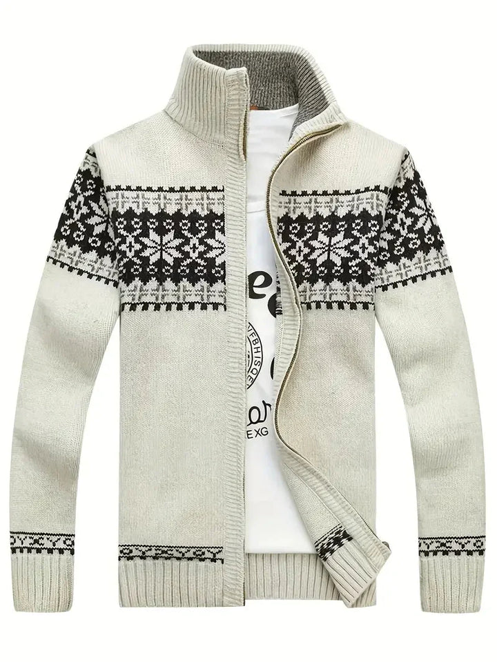 Stickad cardigan | Hög hals | Vinter | Cardigan med dragkedja | Herrkläder