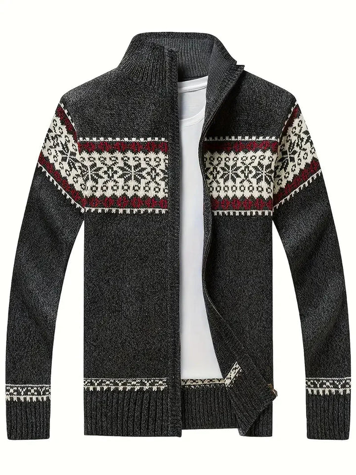 Stickad cardigan | Hög hals | Vinter | Cardigan med dragkedja | Herrkläder