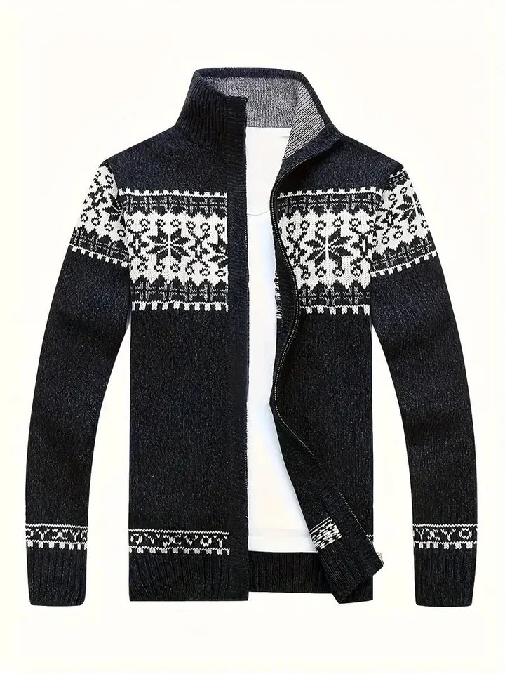 Stickad cardigan | Hög hals | Vinter | Cardigan med dragkedja | Herrkläder