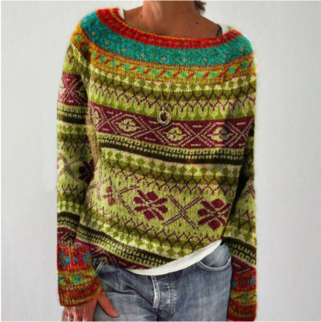 Dam Retro Pullover i Klassisk Stickad Design