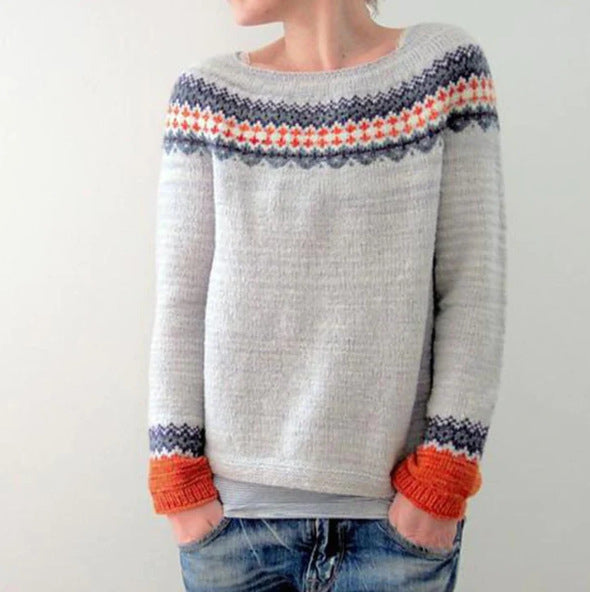 Dam Retro Pullover i Klassisk Stickad Design