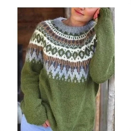Stickad Damtröja Rund Hals Färgglad Pullover