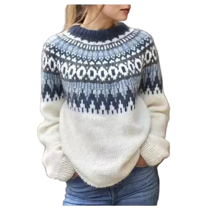 Stickad Damtröja Rund Hals Färgglad Pullover