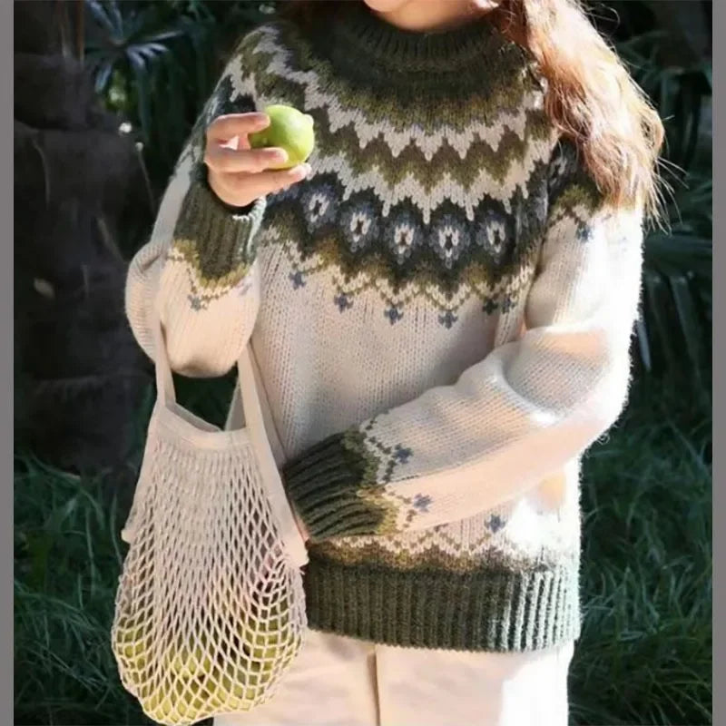 Stickad Damtröja Rund Hals Färgglad Pullover