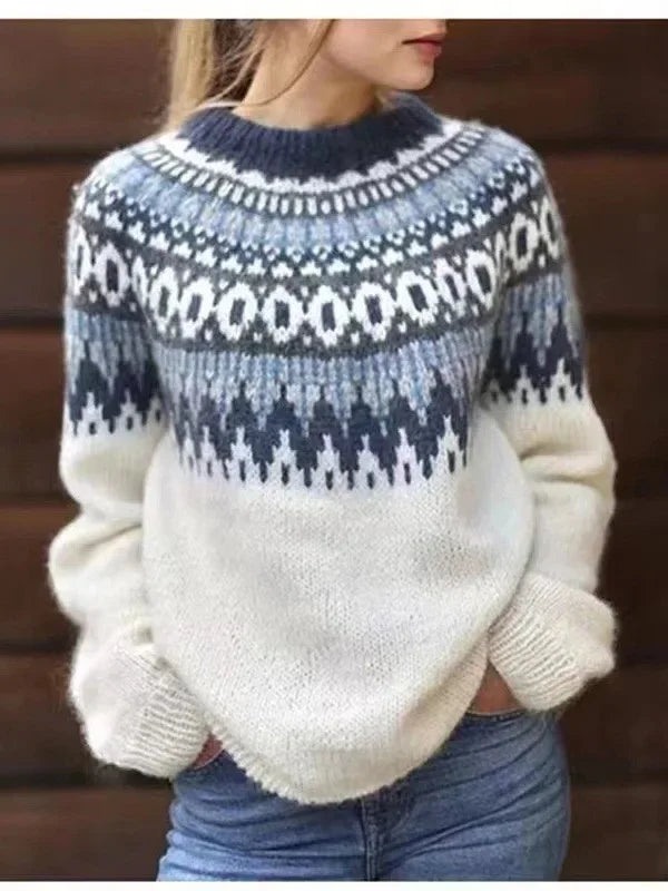 Stickad Damtröja Rund Hals Färgglad Pullover