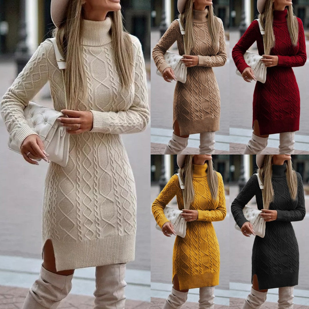 Stickad klänning - Turtleneck - Långärmad - Bodyconklänning - Vinterklänning
