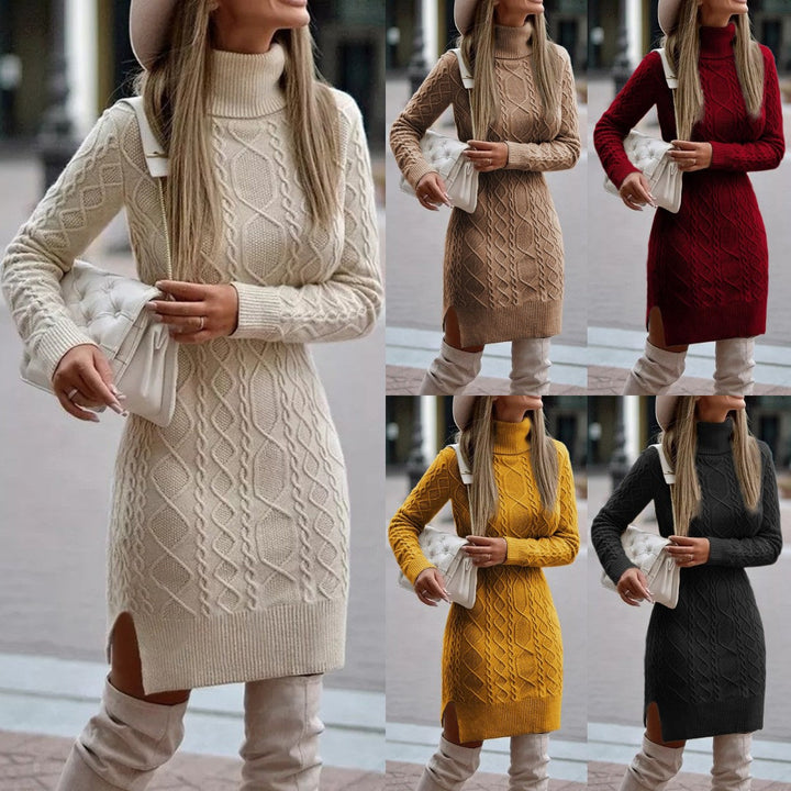 Stickad klänning - Turtleneck - Långärmad - Bodyconklänning - Vinterklänning