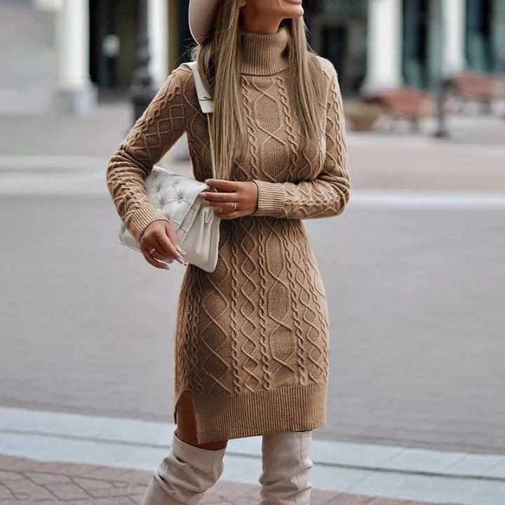 Stickad klänning - Turtleneck - Långärmad - Bodyconklänning - Vinterklänning