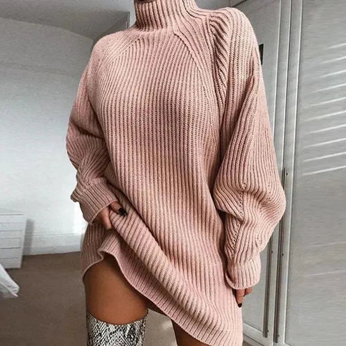 Stickad klänning | Turtleneck | Långärmad | Jumperklänning | Vinterklänning