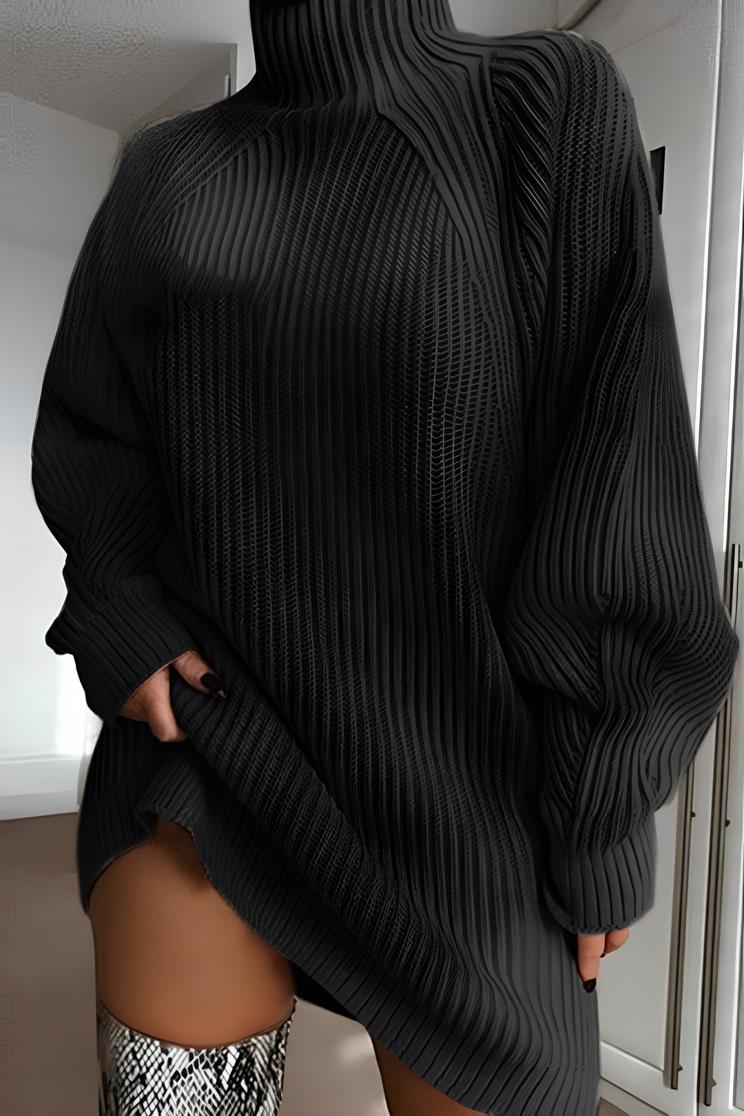Stickad klänning | Turtleneck | Långärmad | Jumperklänning | Vinterklänning