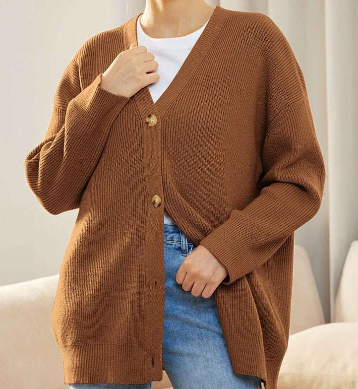 Stickad kofta | Oversized | V-ringad | Kofta i kashmir | Damkofta