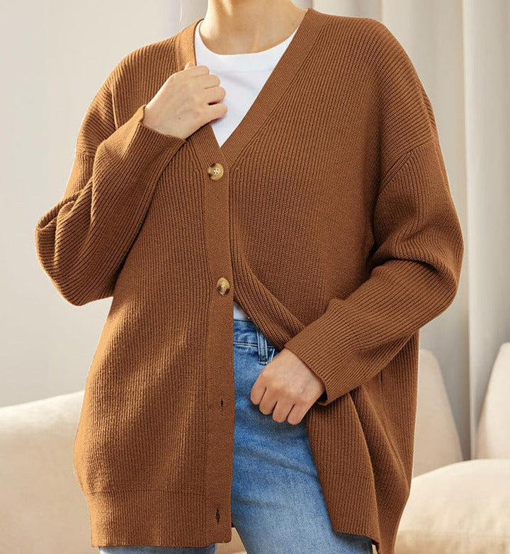 Stickad kofta | Oversized | V-ringad | Kofta i kashmir | Damkofta