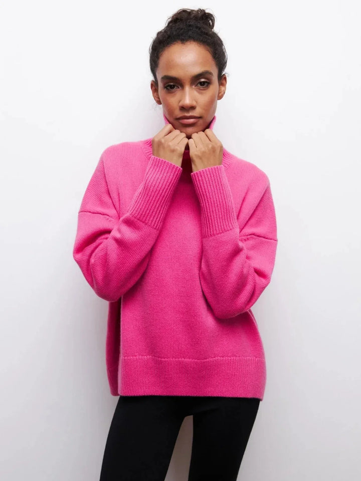 Stickad sköldpaddshals - Oversized - Loose Fit - Sköldpaddshalsad tröja - Damtröjor