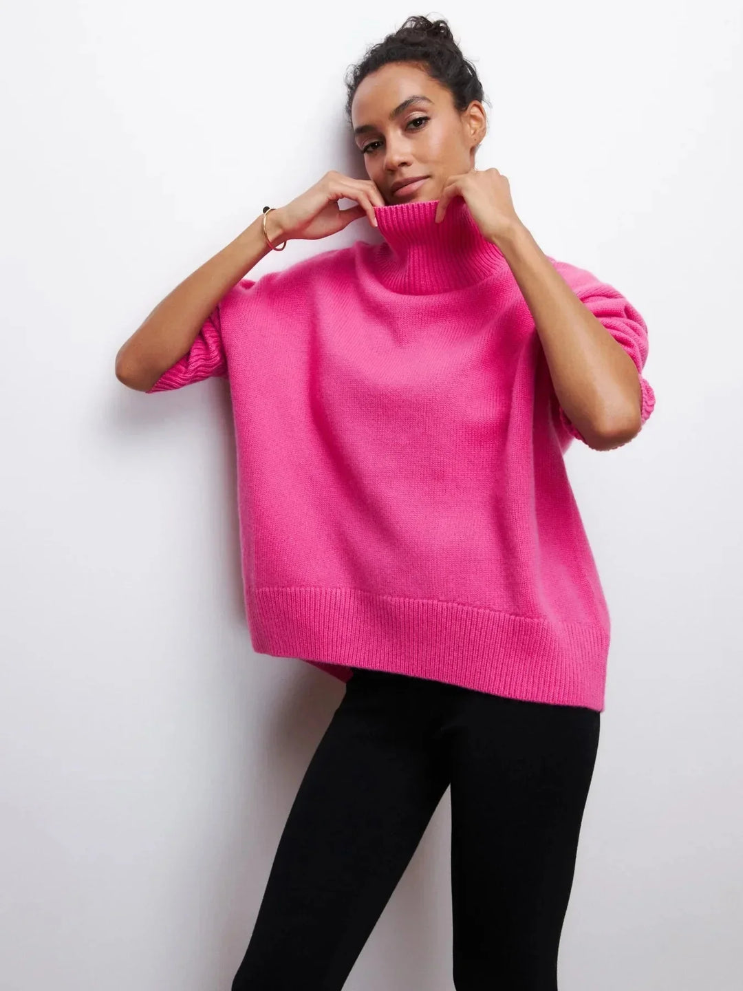 Stickad sköldpaddshals - Oversized - Loose Fit - Sköldpaddshalsad tröja - Damtröjor