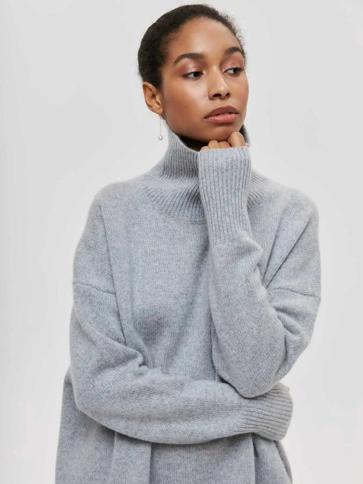 Stickad sköldpaddshals - Oversized - Loose Fit - Sköldpaddshalsad tröja - Damtröjor