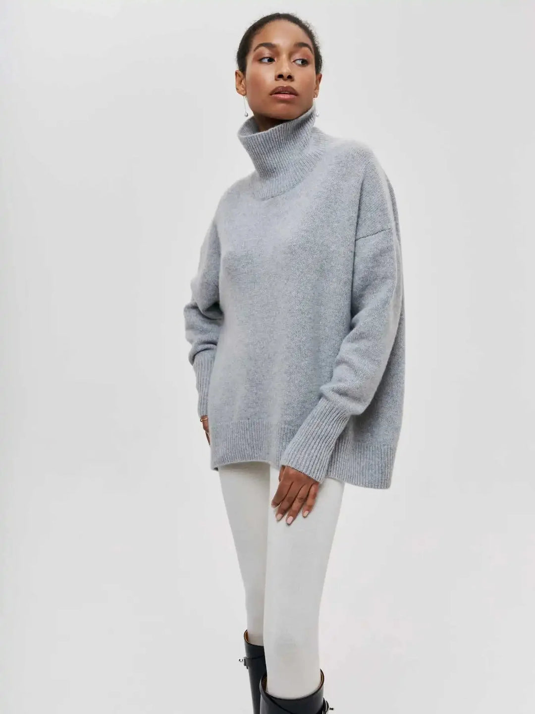 Stickad sköldpaddshals - Oversized - Loose Fit - Sköldpaddshalsad tröja - Damtröjor
