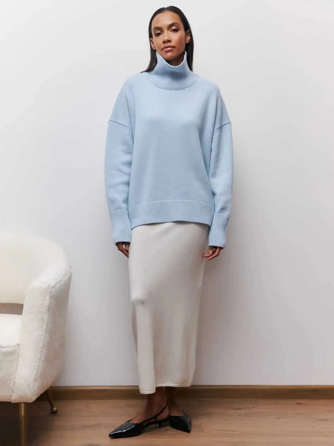 Stickad sköldpaddshals - Oversized - Loose Fit - Sköldpaddshalsad tröja - Damtröjor