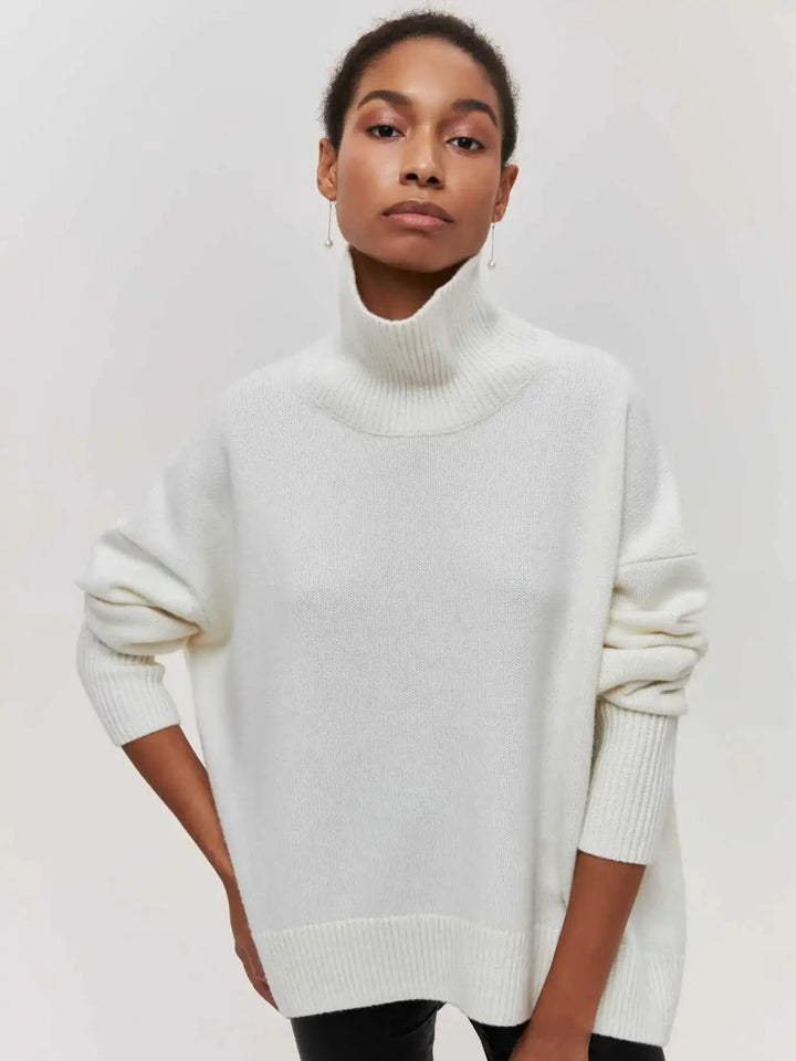 Stickad sköldpaddshals - Oversized - Loose Fit - Sköldpaddshalsad tröja - Damtröjor