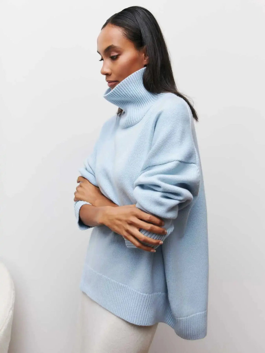 Stickad sköldpaddshals - Oversized - Loose Fit - Sköldpaddshalsad tröja - Damtröjor