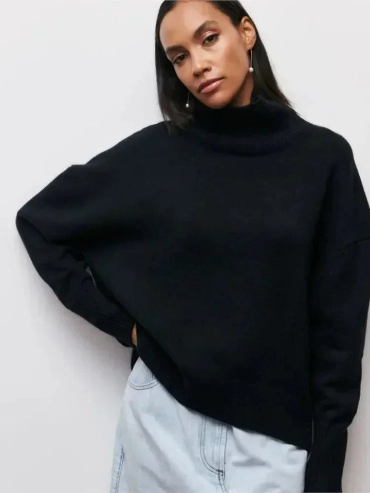 Stickad sköldpaddshals - Oversized - Loose Fit - Sköldpaddshalsad tröja - Damtröjor