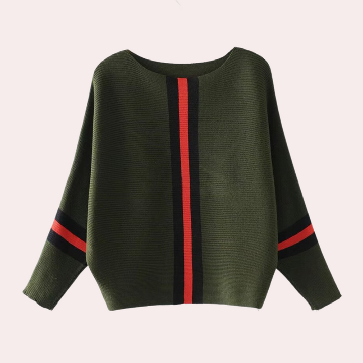 Stickad tröja - Boat Neck - Loose Fit - Vinterkläder - Damtröja
